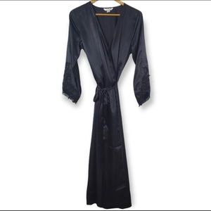 Flora Black Satin Full Length Belted Robe Women’s S/M